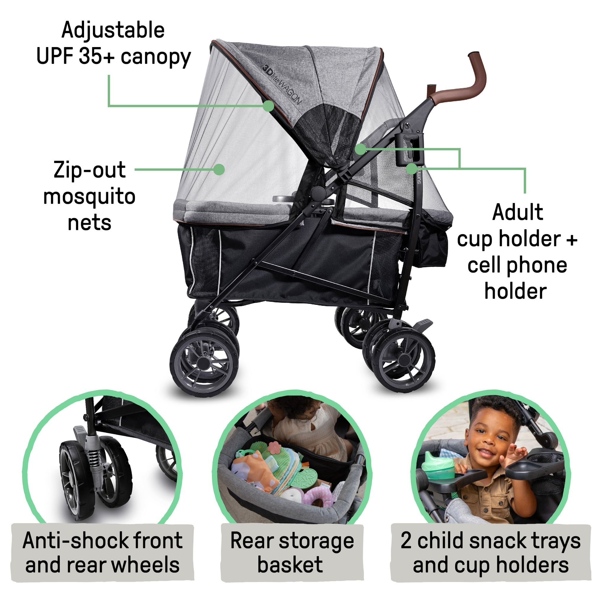 3Dlite Wagon Convenience Stroller Black and Gray Tweed Kids2 LLC