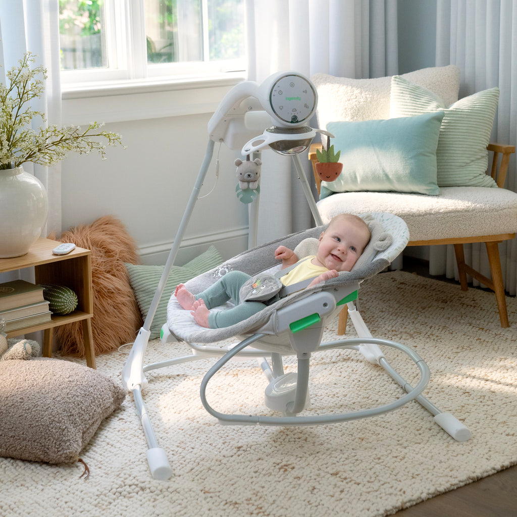 SimpleComfort Compact Soothing Swing - Chambray – Kids2, LLC