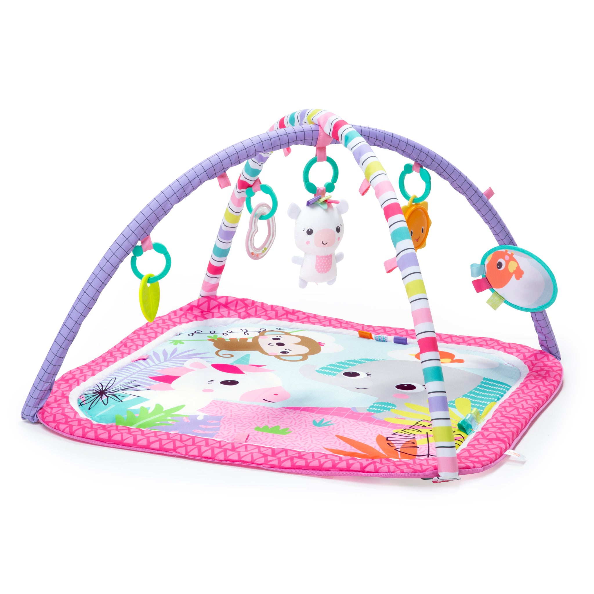 Bright Starts Unicorn Crew Baby Activity Gym Machine Washable Play Mat Pink