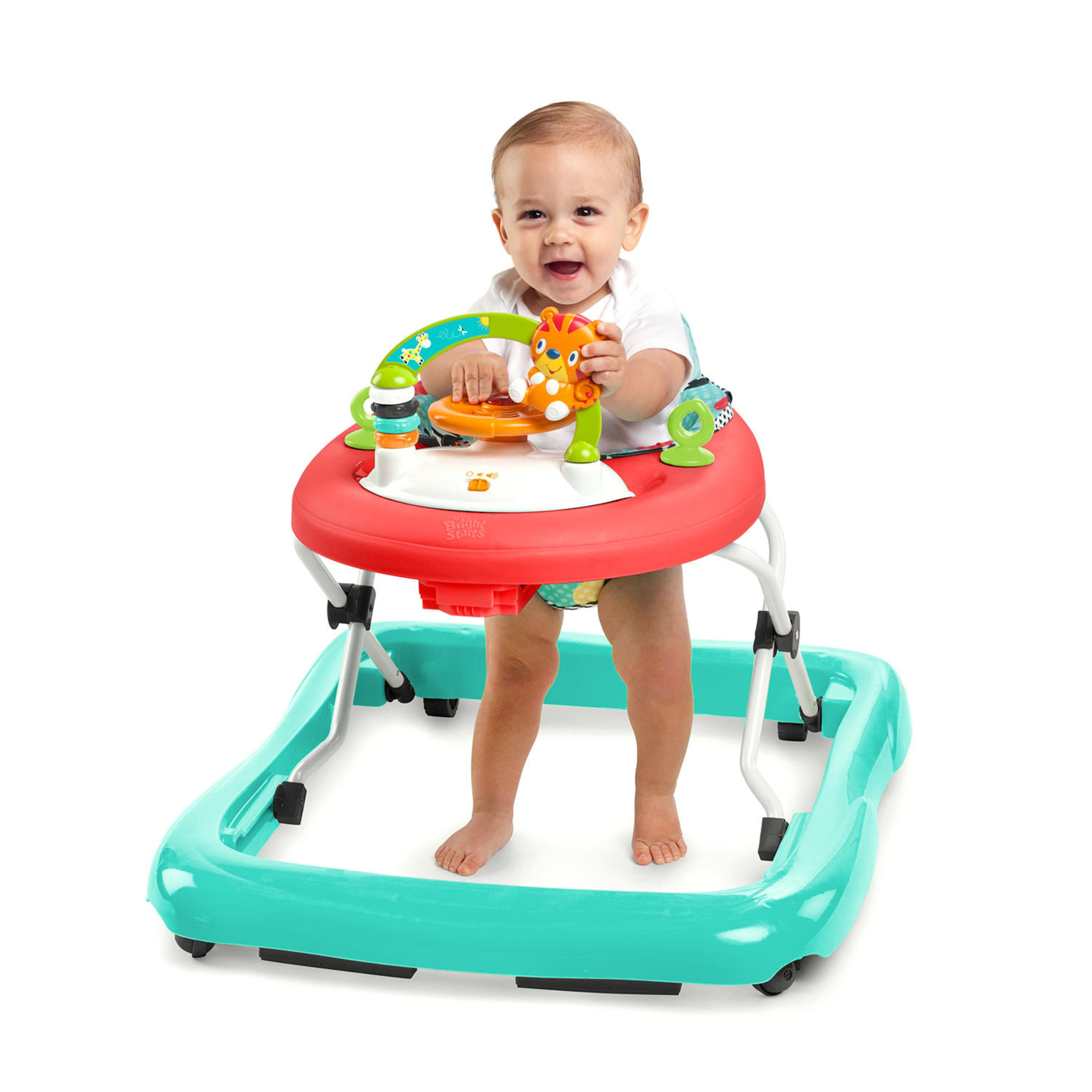 Bright Starts Giggling Safari Walker with Easy Fold Frame for Storage, Ages  6 Months +